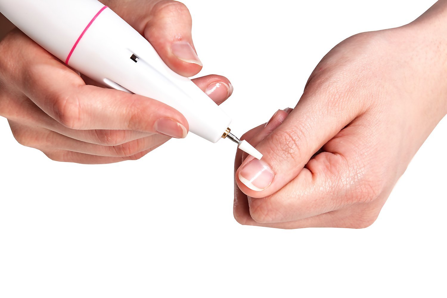 Ergonomic, low-vibration plastic handpiece of the Promed The File 502 nail file (approx. 75g).