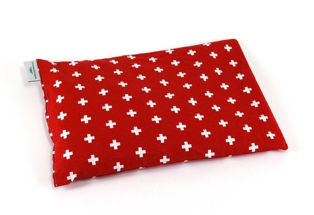 Heat cushion with cherry stones, red with Swiss cross pattern