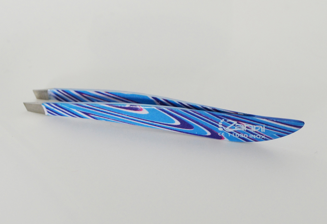 Blue tweezers, swinging design and shape