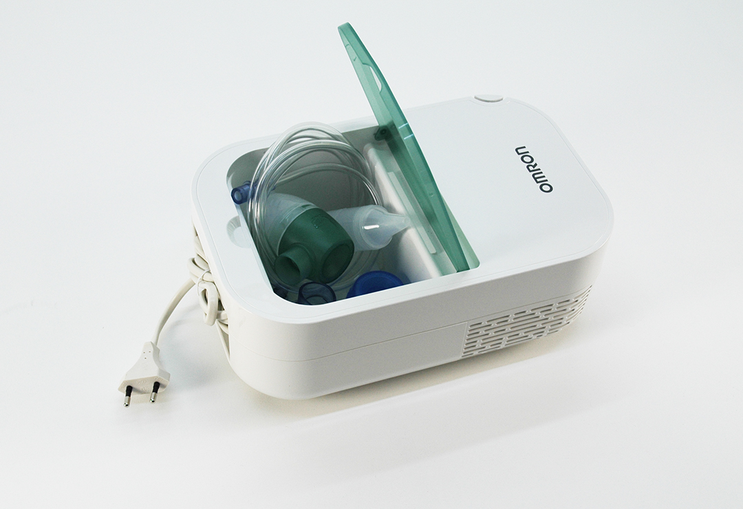 The attachments of the Omron DuoBaby inhaler can be easily stowed away