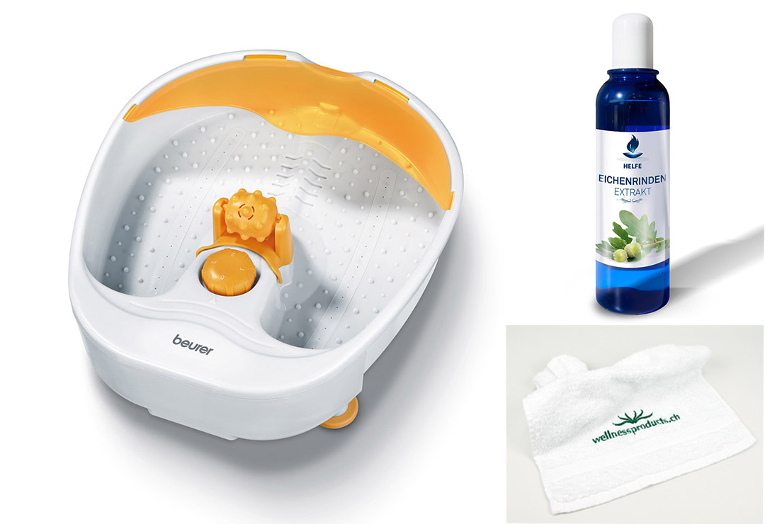 Beurer FB14 foot bath with 3 massage functions and oak bark extract from Helfe plus a towel
