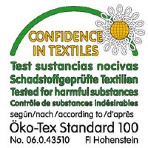Die eingesetzten Textilien erfüllen die hohen humanökologischen Anforderungen des weltweit anerkannten Öko-Tex Standards 100